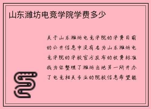 山东潍坊电竞学院学费多少